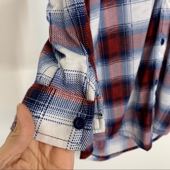 New Look Lightweight Soft Plaid Long Sleeve Button Up Red White & Blue Size S - Picture 7 of 11